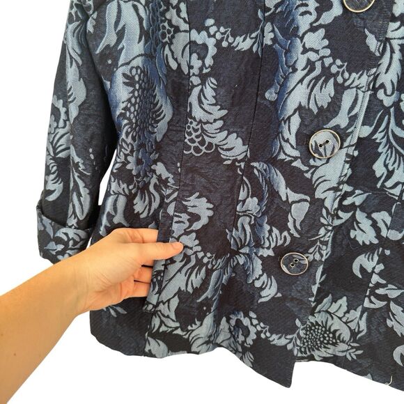 Chicos Blue Floral Embroidered Blazer Jacket Office Boho Preppy Womens 3 US XL - Picture 2 of 5